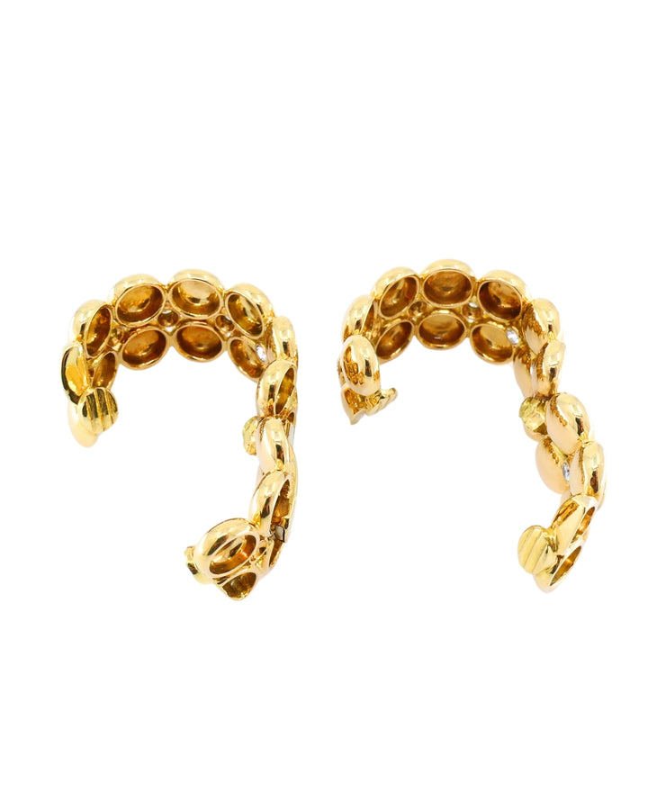 Cartier Honeymoon Clip-On Earrings 18k Gold Diamond Hoop Earrings