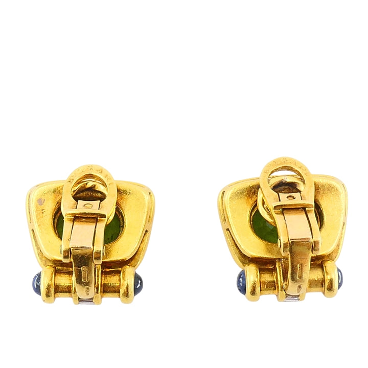 Bulgari Bvlgari 18k Gold Tourmaline Sapphire & Diamond Clip-On Earrings
