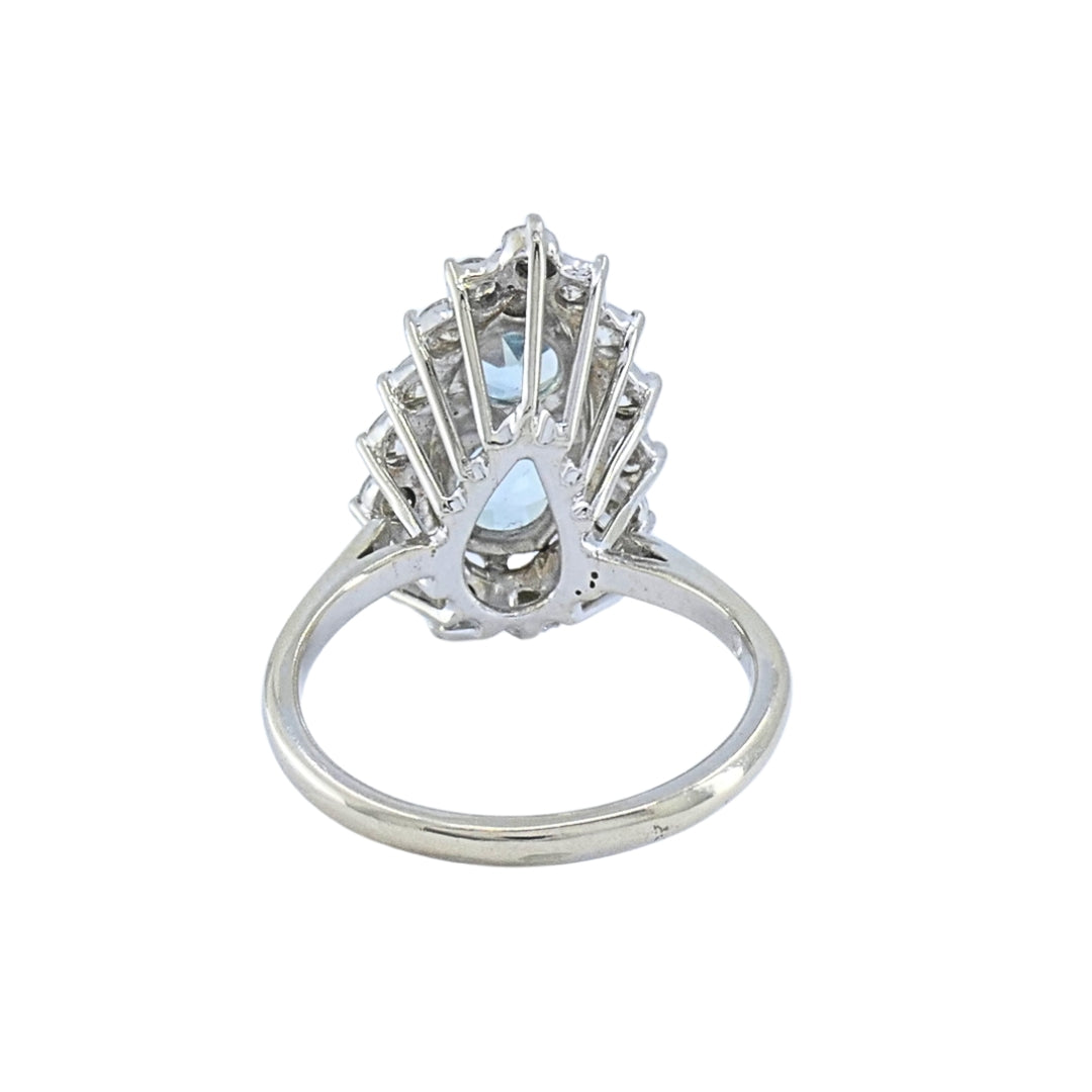 18k White Gold Aquamarine Diamond Elongated Halo Ring