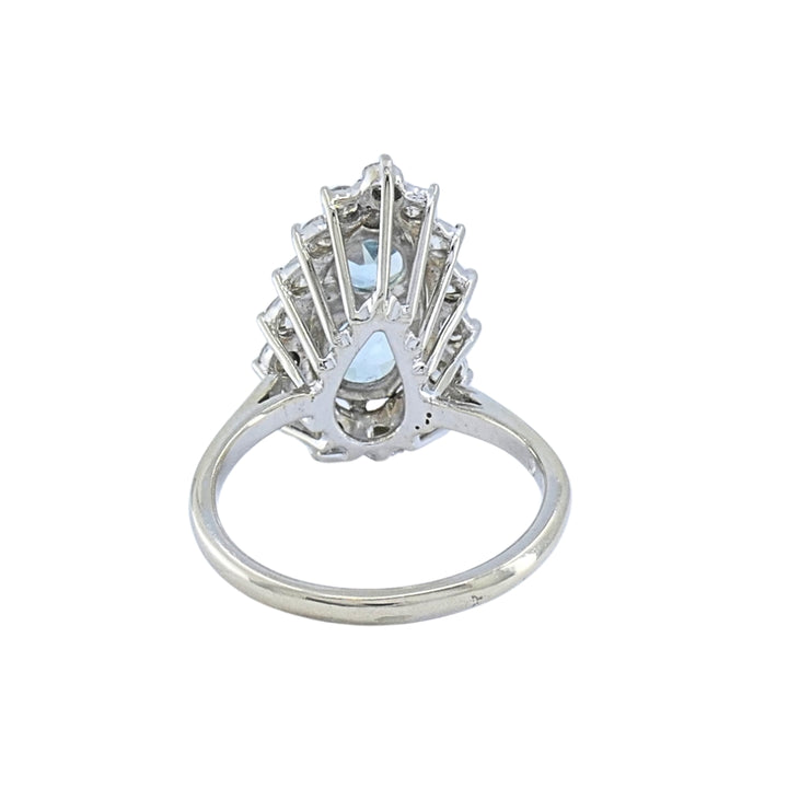 18k White Gold Aquamarine Diamond Elongated Halo Ring