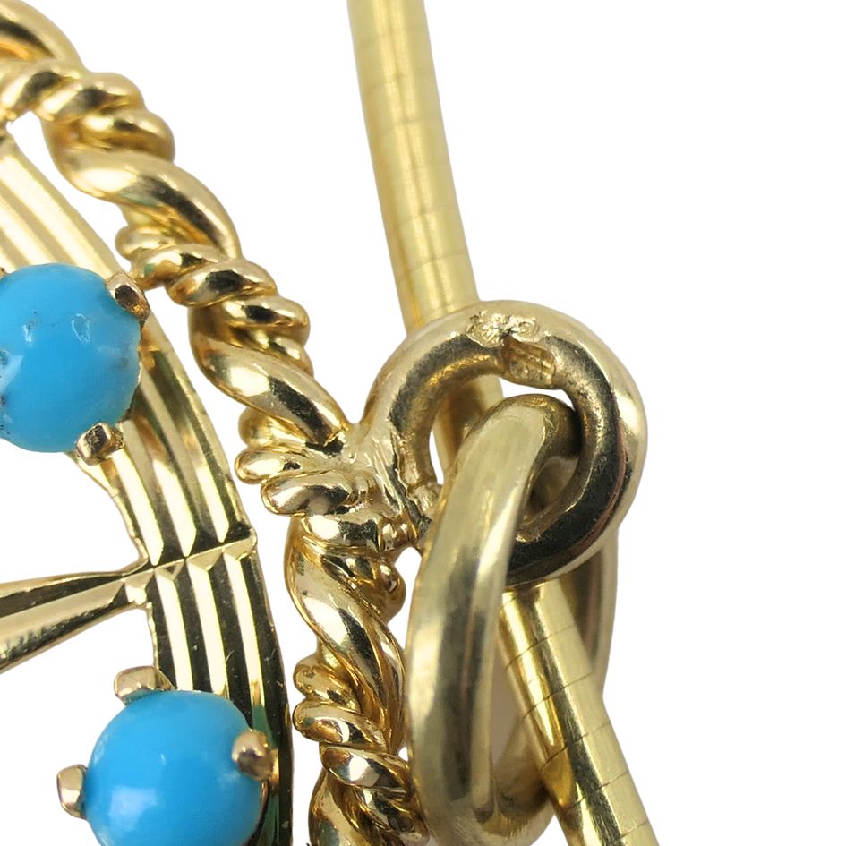 Vintage French Gold Turquoise Pearl Star Pendant Necklace