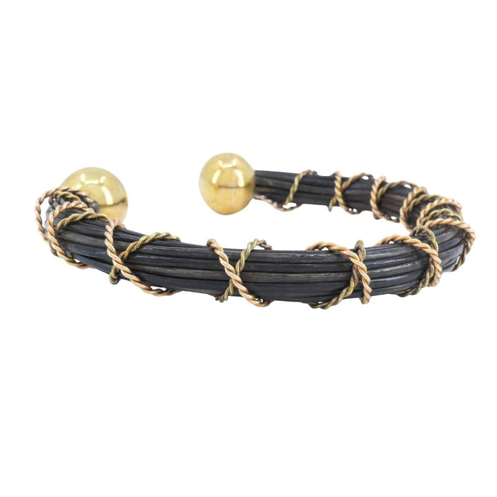 Vintage 18k Yellow and Rose Gold Elephant Hair Cuff Bracelet, Circa 1970s