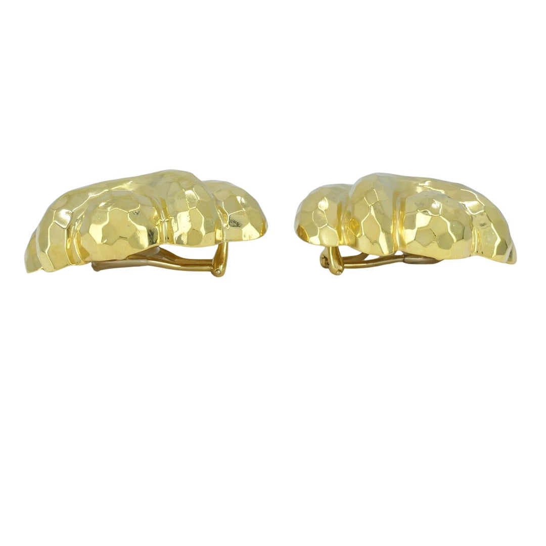 Vintage Henry Dunay 18k Gold Hammered Shell Motif Clip Earrings
