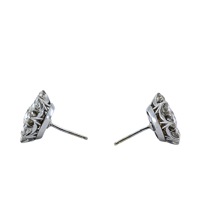 Vintage 14k White Gold Diamond Cluster Stud Earrings Round Cut