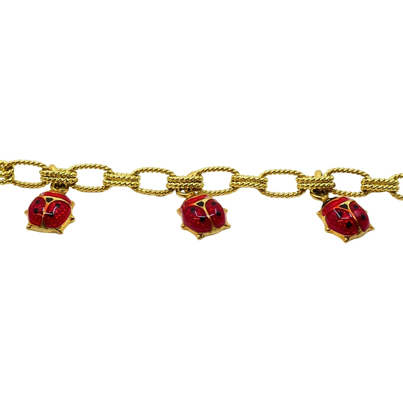 18k Gold Chain 14k Enamel Ladybug Charms Bracelet