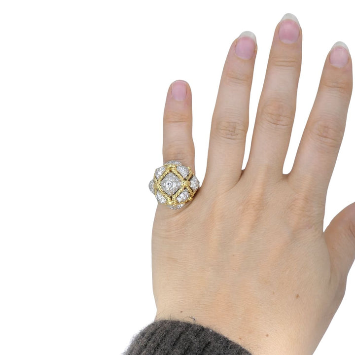 Vintage 18k Yellow Gold and 14k White Gold Diamond Dome Cocktail Ring