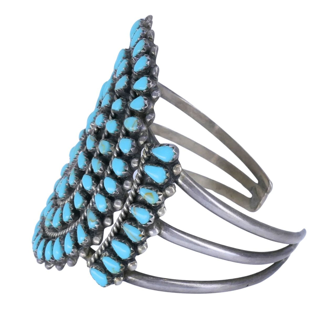 Signed Sterling Silver Turquoise Native American Petit Point Cuff Bracelet