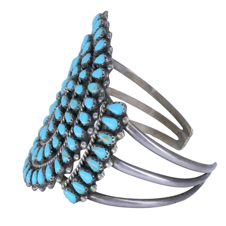 Signed Sterling Silver Turquoise Native American Petit Point Cuff Bracelet