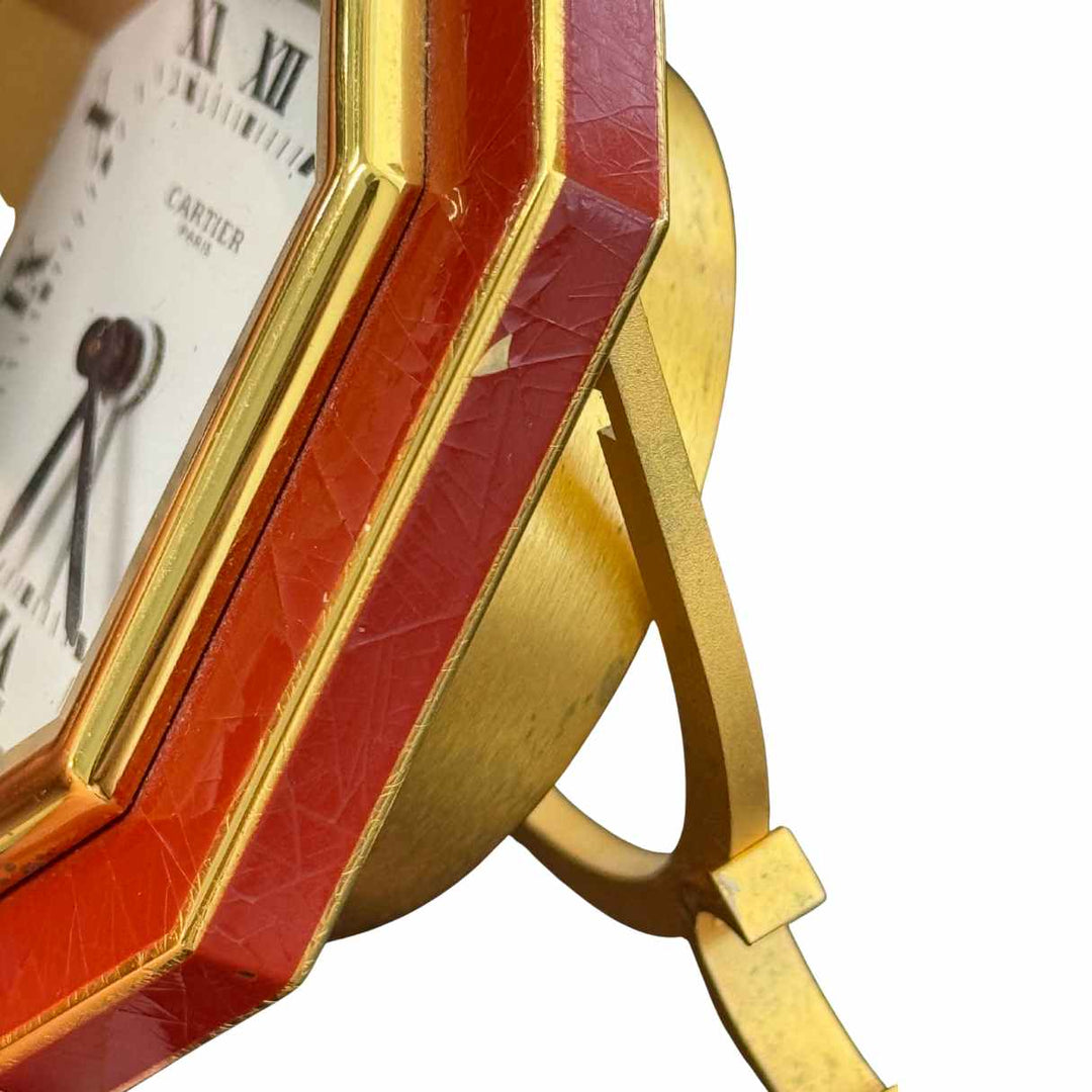Vintage Cartier Enamel Gold Plated Brass Manual Table Clock