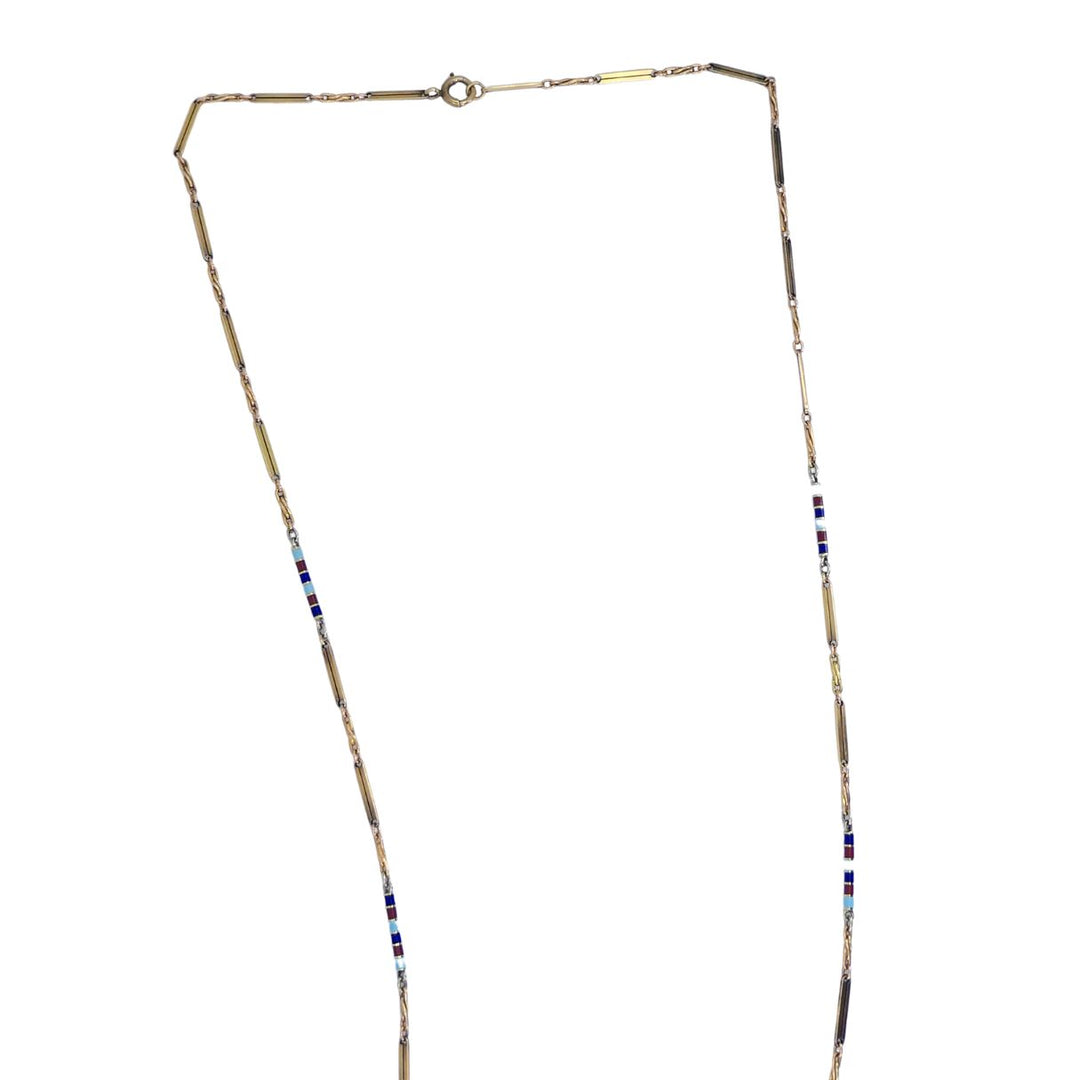 Egyptian Revival 14k Gold Gemstones Enamel Pendant Necklace