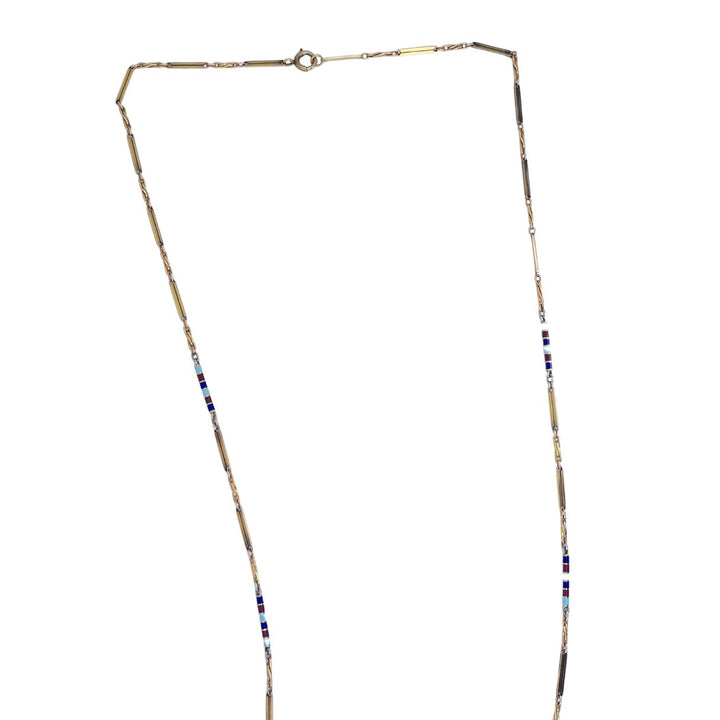 Egyptian Revival 14k Gold Gemstones Enamel Pendant Necklace