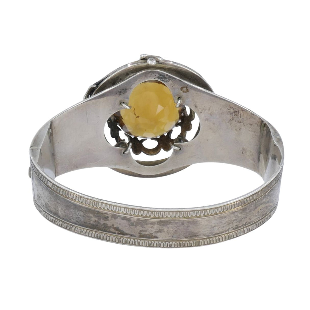 Antique Victorian Mackay Scottish Silver Blue Enamel Citrine Hinged Bracelet