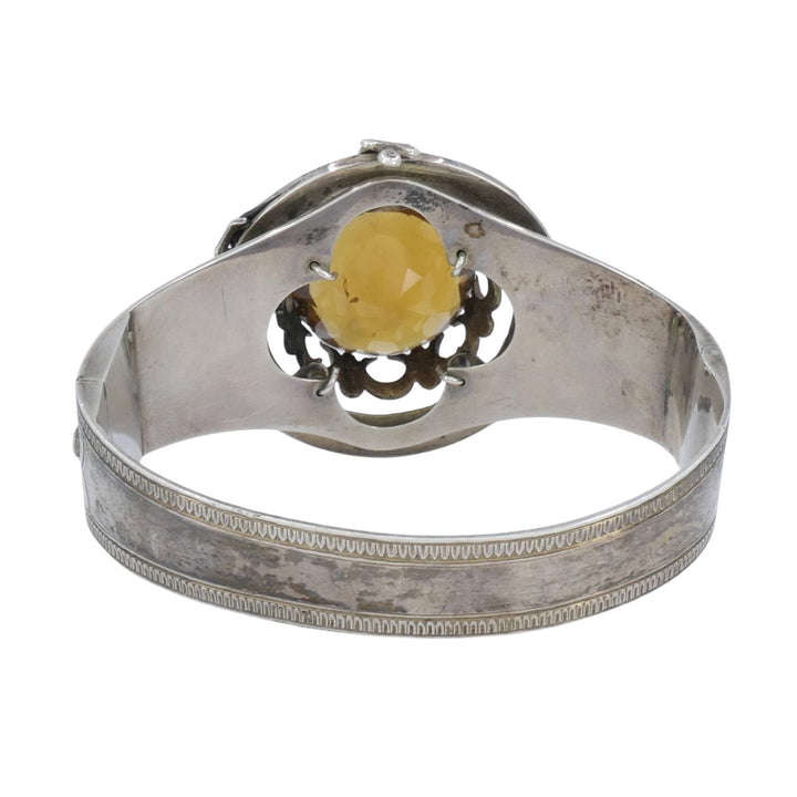 Antique Victorian Mackay Scottish Silver Blue Enamel Citrine Hinged Bracelet