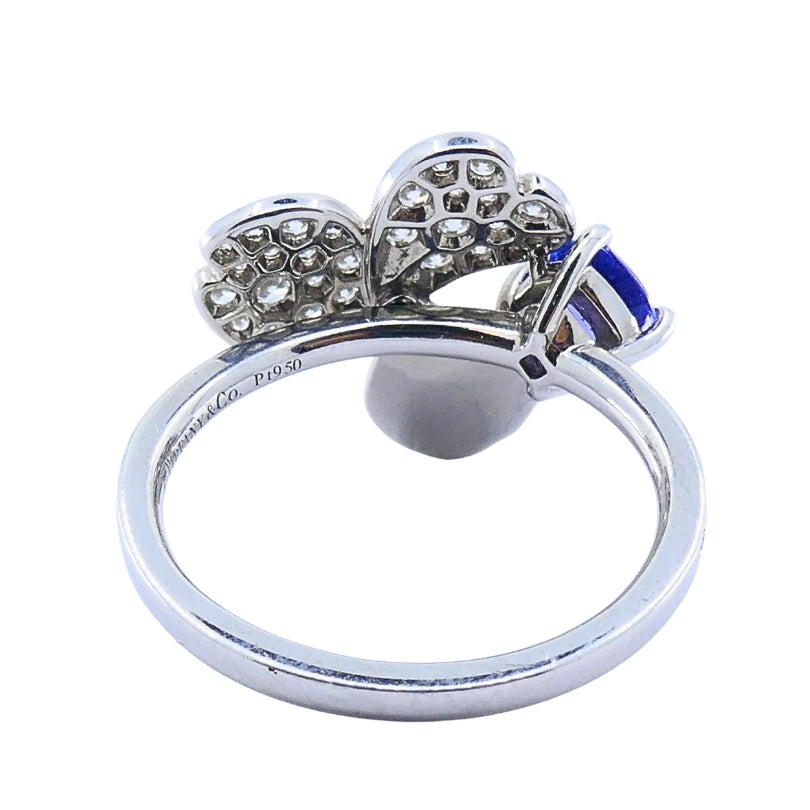 Tiffany & Co. Platinum Paper Flower Ring Tanzanite Diamonds