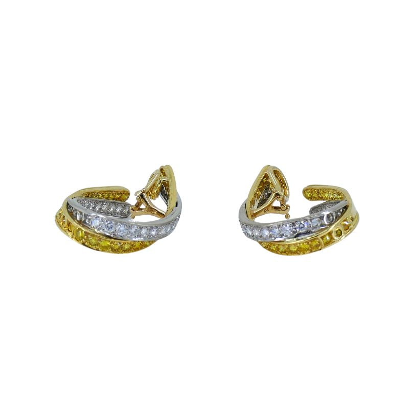 Graff 18k White & Yellow Gold Diamond Crossover Open Hoop Earrings