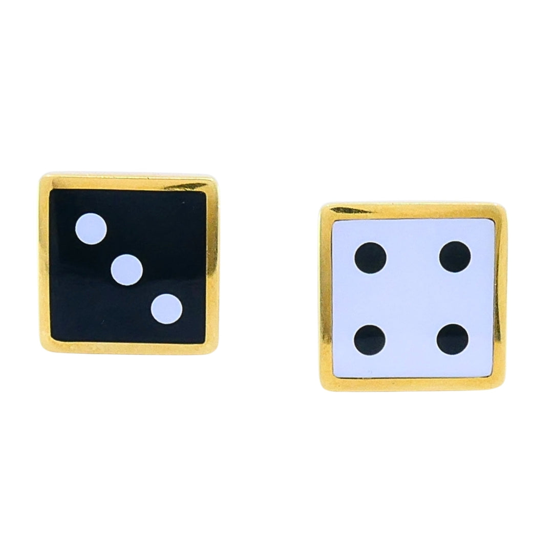 Tiffany & Co. Vintage 18k Gold Dice Earrings Onyx & Mother-of-Pearl Inlay