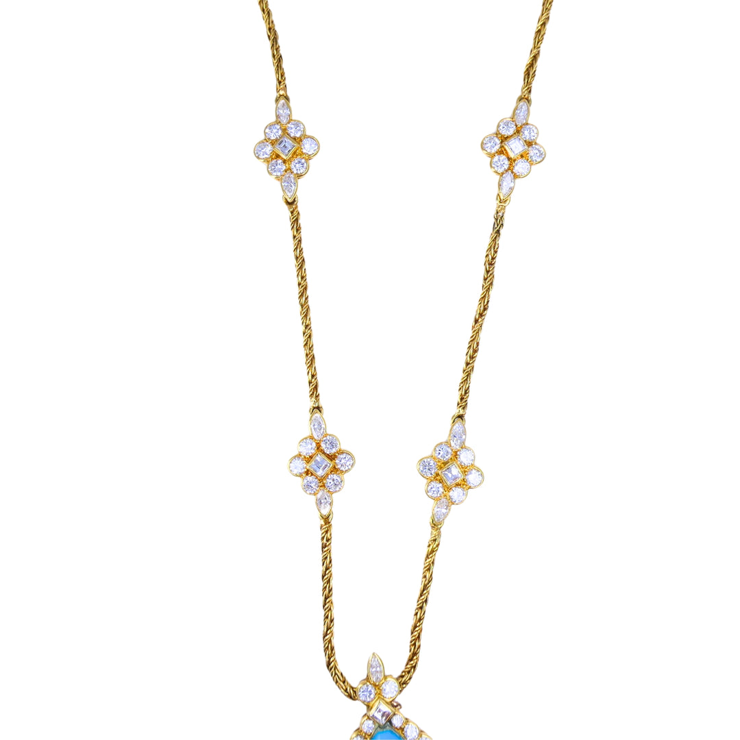 Chaumet Paris 18k Gold Diamond Turquoise Drop Necklace Three-Tiered Necklace
