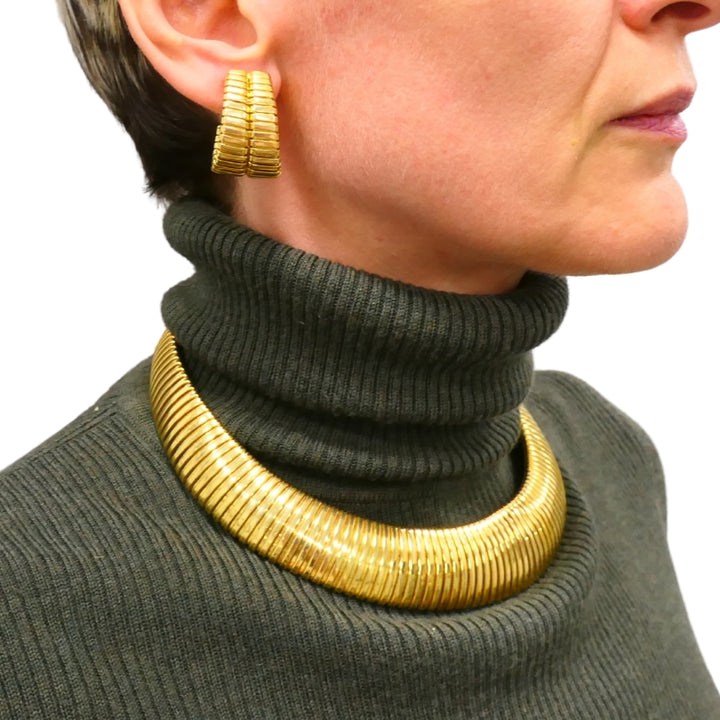 Vintage Tubogas Italian Gold Collar Necklace 18k Estate Jewelry