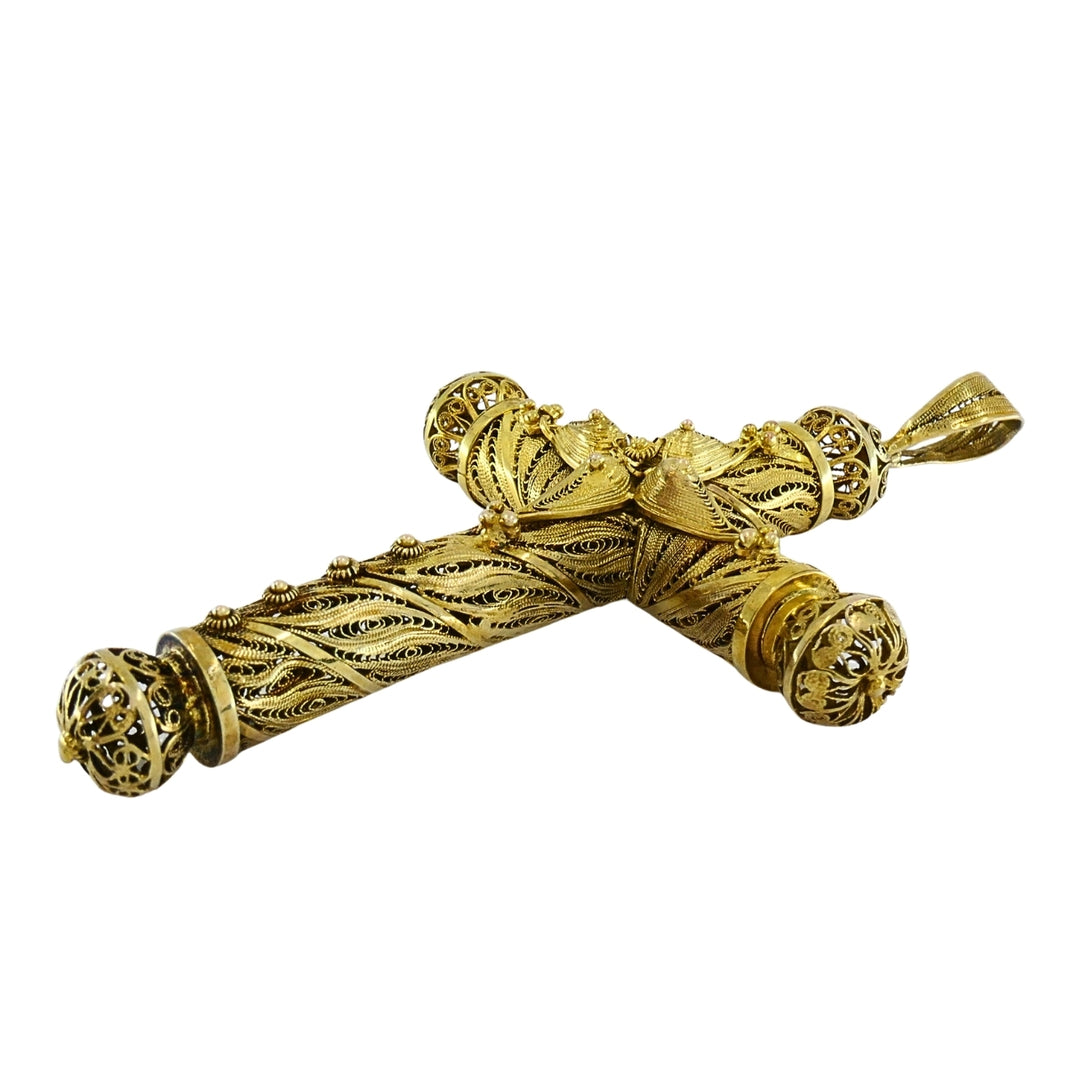 Antique 10k Gold Filigree Cross Pendant Cannetille Design
