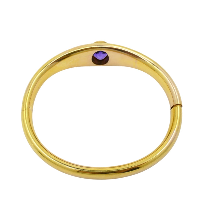 Riker Brothers Art Nouveau 14k Gold Bangle Amethyst Bracelet