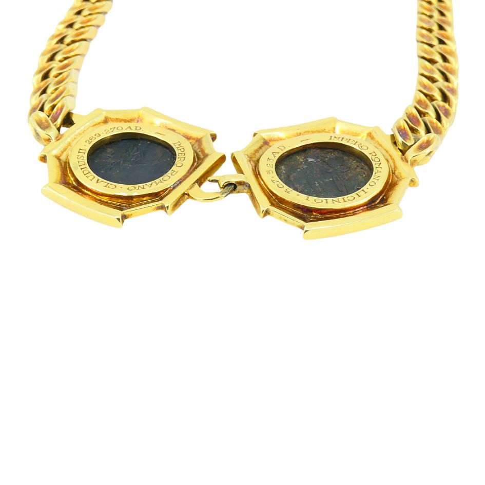 Vintage Bvlgari 18k Gold Monete Double Ancient Coin Necklace