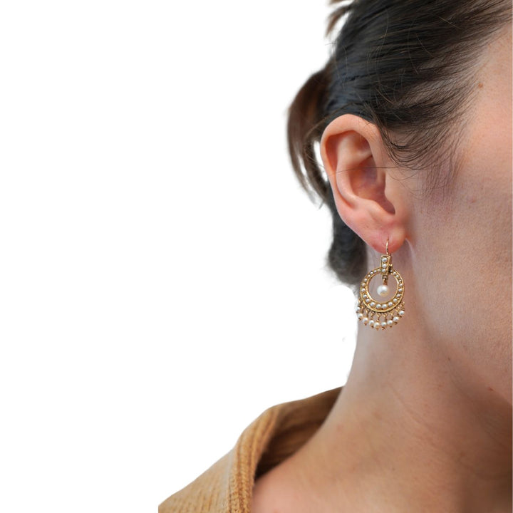 Antique Edwardian 14K Gold Pearl Drop Earrings