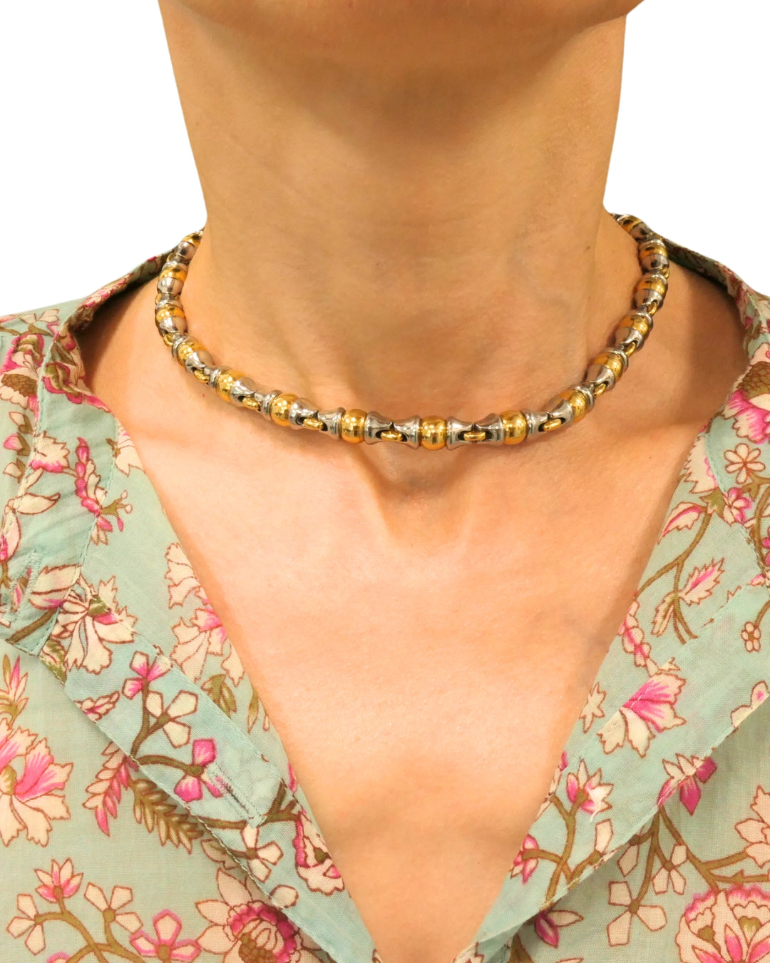 Bvlgari Vintage Bulgari 18k Gold Stainless Steel Collar Necklace