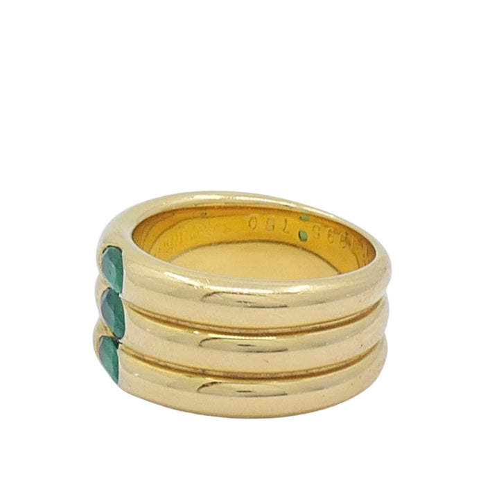 Vintage Cartier 18k Gold Emerald Three-Row Band Ring, 1995