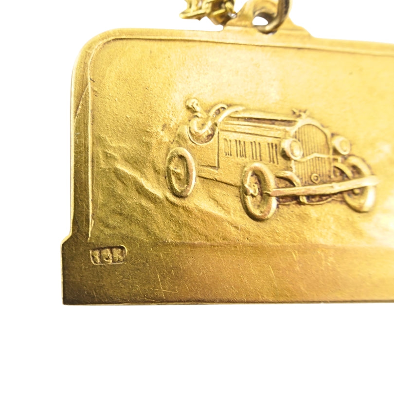 Vintage 1928 18k Gold Argentine Automobile Pendant 14k Chain Necklace