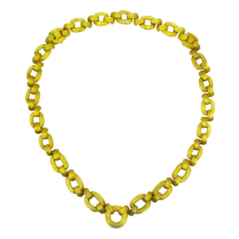 David Webb Necklace Sautoir Chain Oval Links 18k Gold Platinum Diamond Brooch