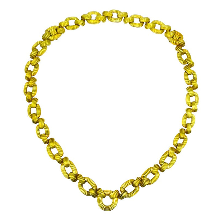 David Webb Necklace Sautoir Chain Oval Links 18k Gold Platinum Diamond Brooch