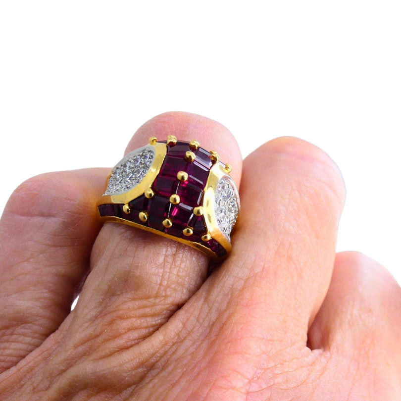 Oscar Heyman Vintage Cocktail Ring Gold Platinum Ruby Diamond Estate Jewelry