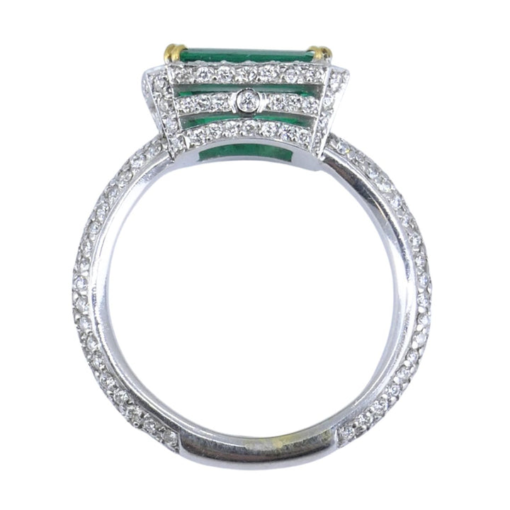 GIA Certified Colombian Emerald Diamond Ring 18k White and Yellow Gold