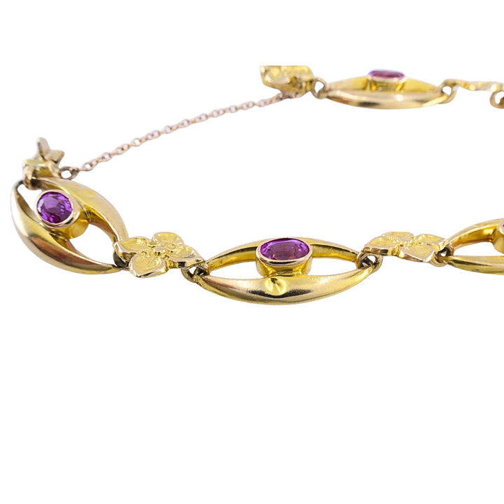 British 9k Yellow Gold Pink Sapphire Link Bracelet