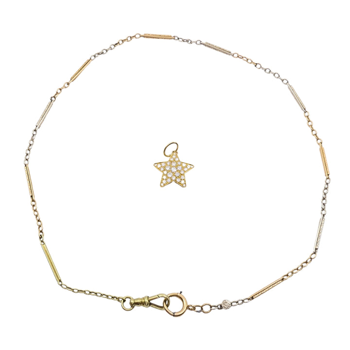 14k Gold Diamond Pavé Star Pendant on Antique Bar‑Link Chain