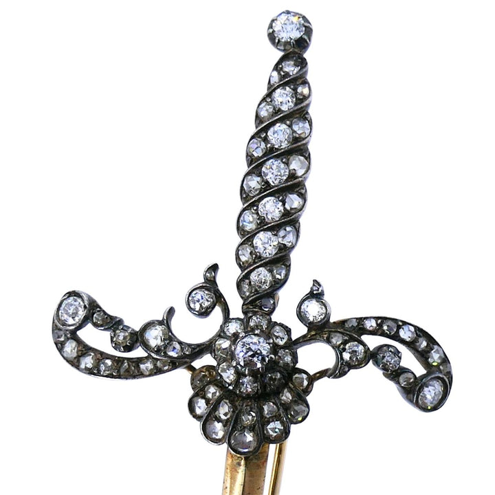 Antique 14k gold Silver Diamond Sword Brooch, circa 1900