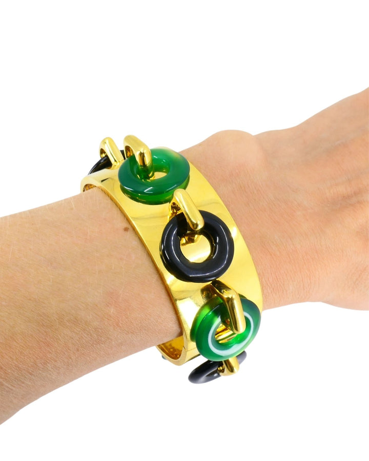 Aldo Cipullo for Cartier Hinged Bangle Bracelet 18k Gold Onyx Chrysophrase