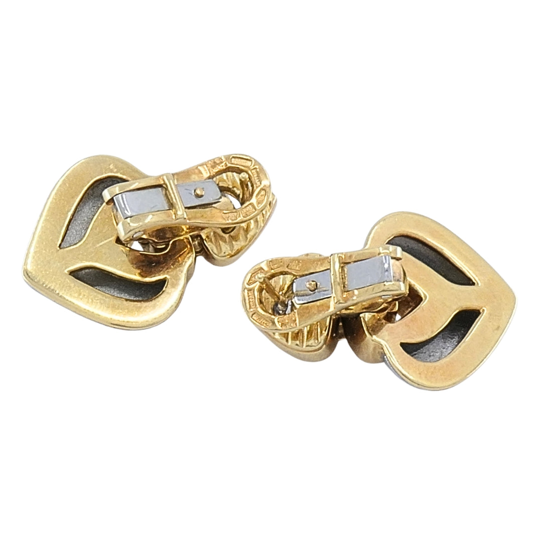 Bvlgari 18k Yellow Gold & Steel Doppio Cuore Heart Drop Bulgari Earrings