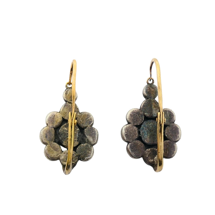 Georgian Silver Earrings 14k Gold Wires Rose Cut Diamonds