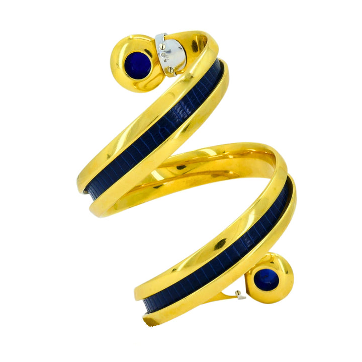 Hemmerle Bracelet Spiral Design 18k Gold Sapphire Leather