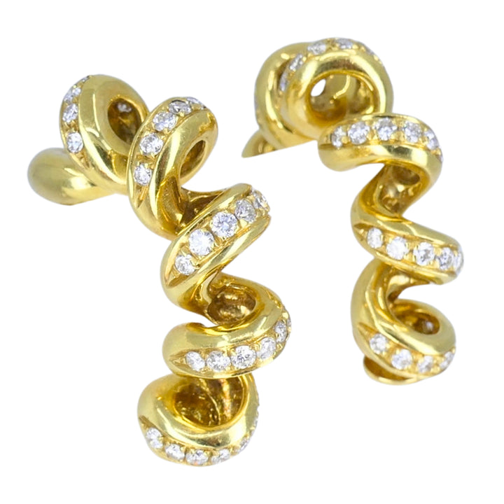 Vintage Boucheron Paris 18k Yellow Gold Hoop Earrings Diamond