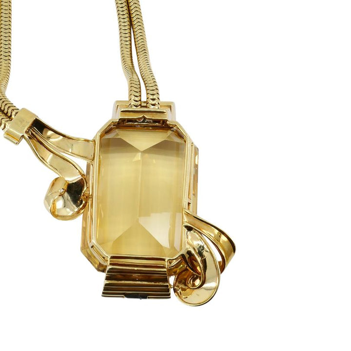 Retro 14k Gold Diamond Citrine Snake Chain Necklace