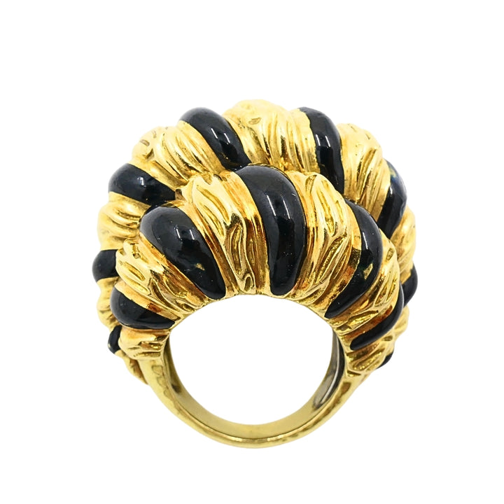 David Webb 18k Gold Black Enamel Dome Ring