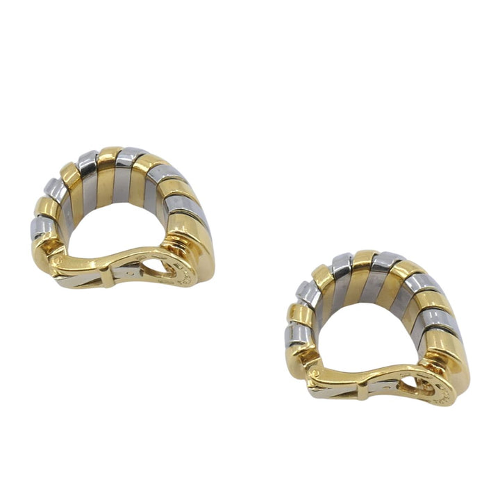 Vintage Bvlgari 18k Gold Stainless Steel Tubogas Huggie Bulgari Earrings