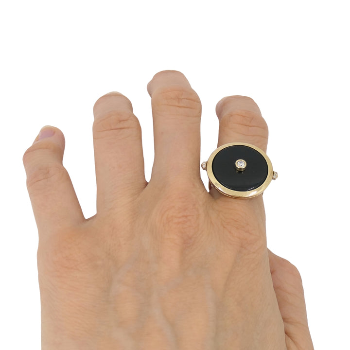 Onyx Ring 14k Gold Diamond Disk Shape