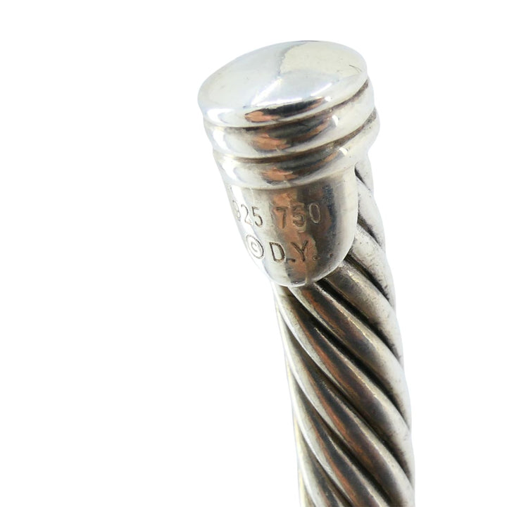 David Yurman 18k Gold Sterling Silver Sapphire Station Cable Cuff Bracelet