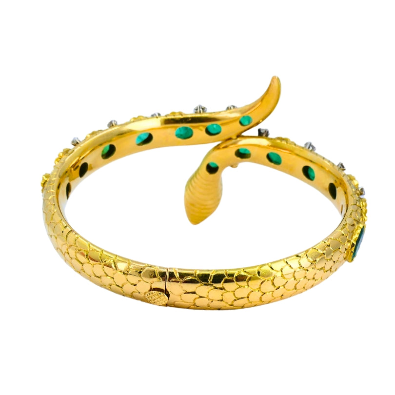 Vintage Snake Bangle Bracelet Gold Emerald Diamonds Estate Jewelry