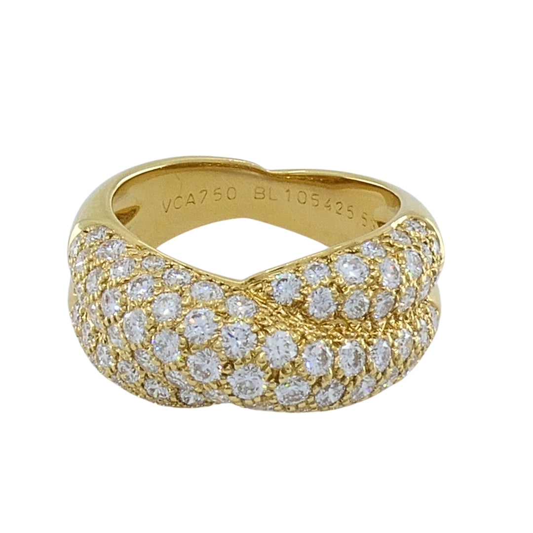 Van Cleef & Arpels 18k Gold Pavé Diamond Bombé Crossover Ring