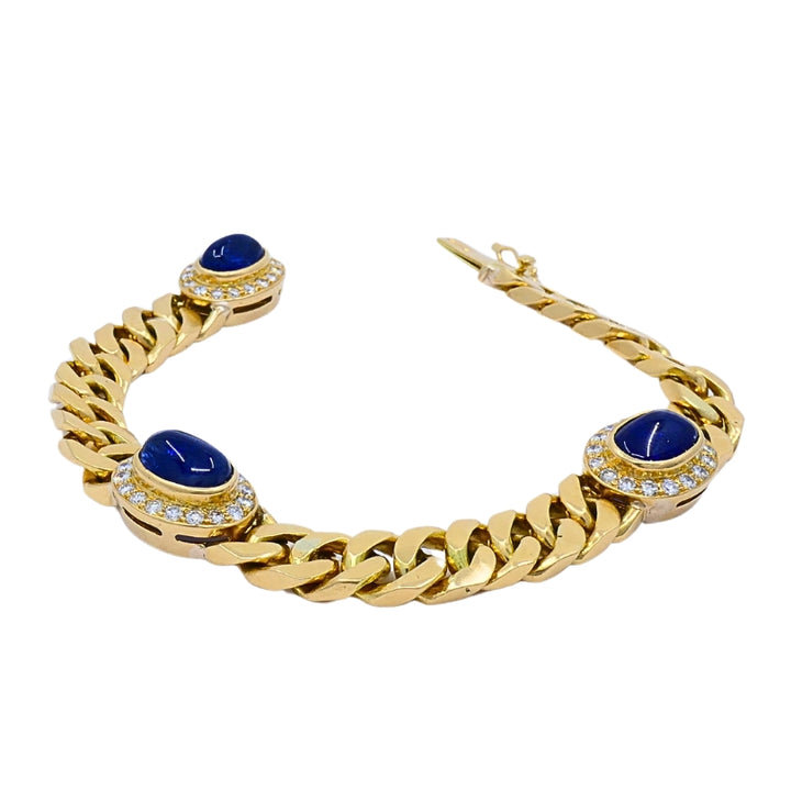 Vintage French 18k Gold Bracelet Curb Link Sapphire