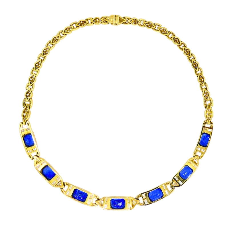 Bvlgari Bulgari 18k Gold Necklace Diamonds Sri Lanka Sapphires No Heat 39.77 Carats GRS Report
